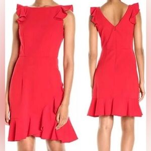 Donna Morgan Red Cocktail Dress with Ruffles - Size 6